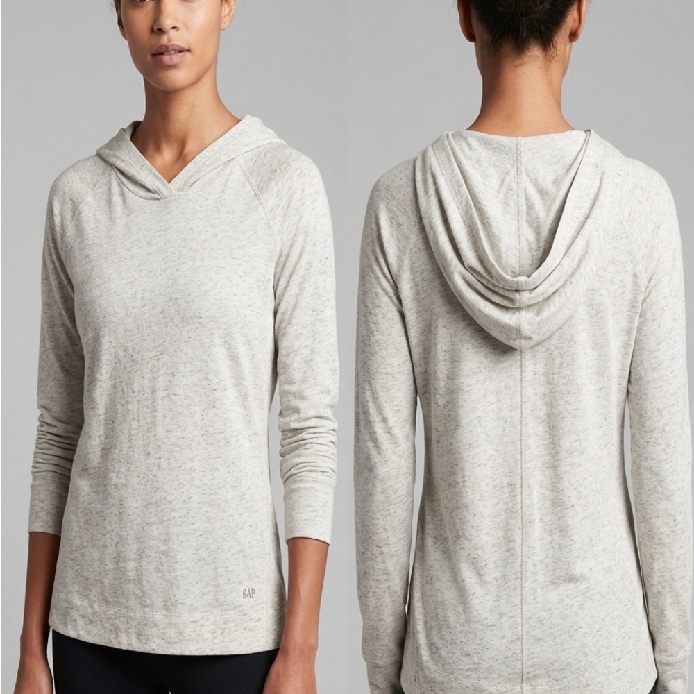 Gap Women's Heathered Cream Hooded Long-Sleeve Top gap small